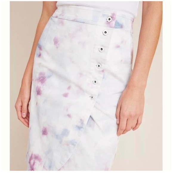 Anthropologie Kimmie Tie-Dye Tulip Denim Wrap Closure Button-Up Skirt - Picture 4 of 16